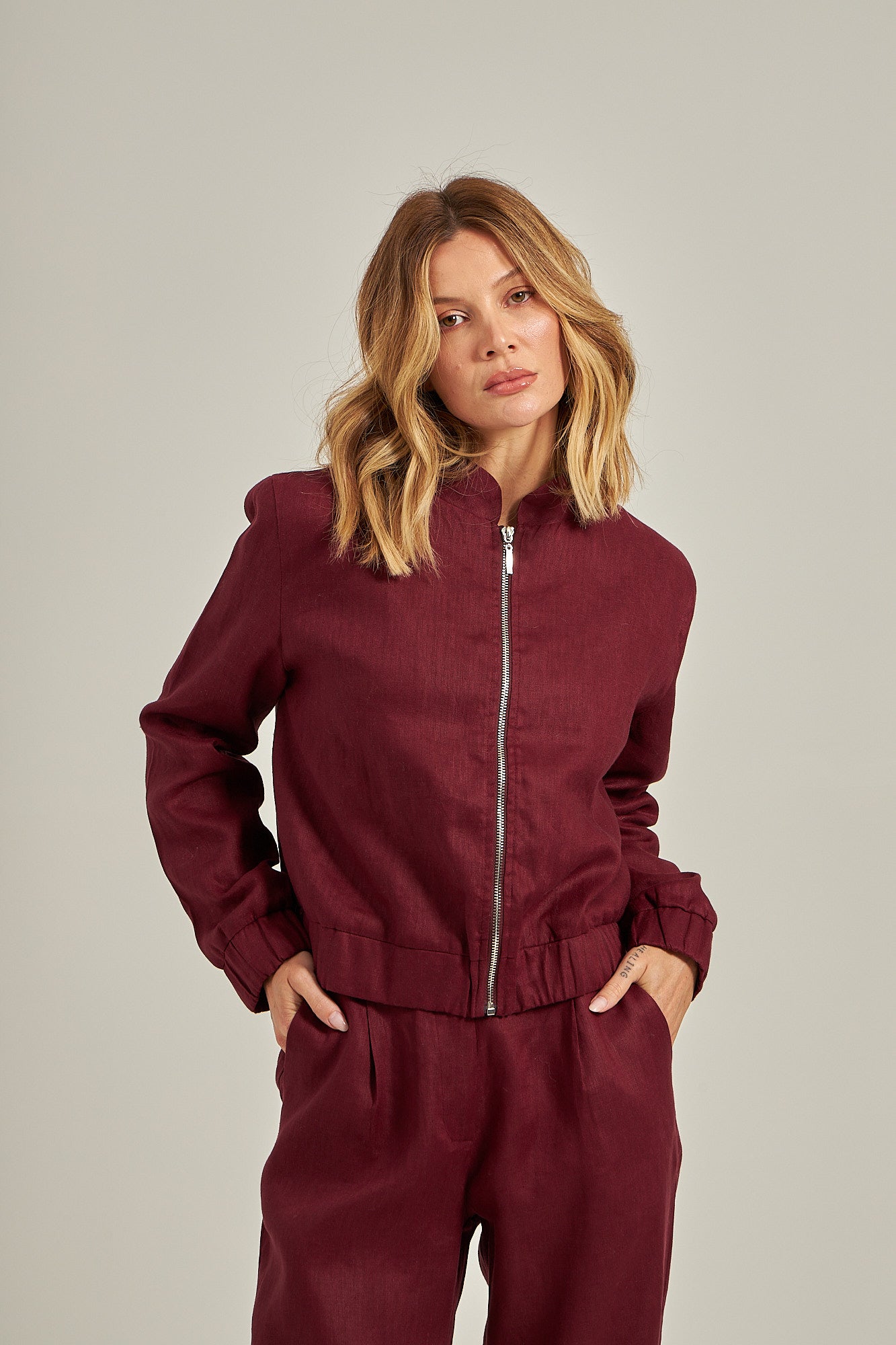 Bomber linho - Burgundy