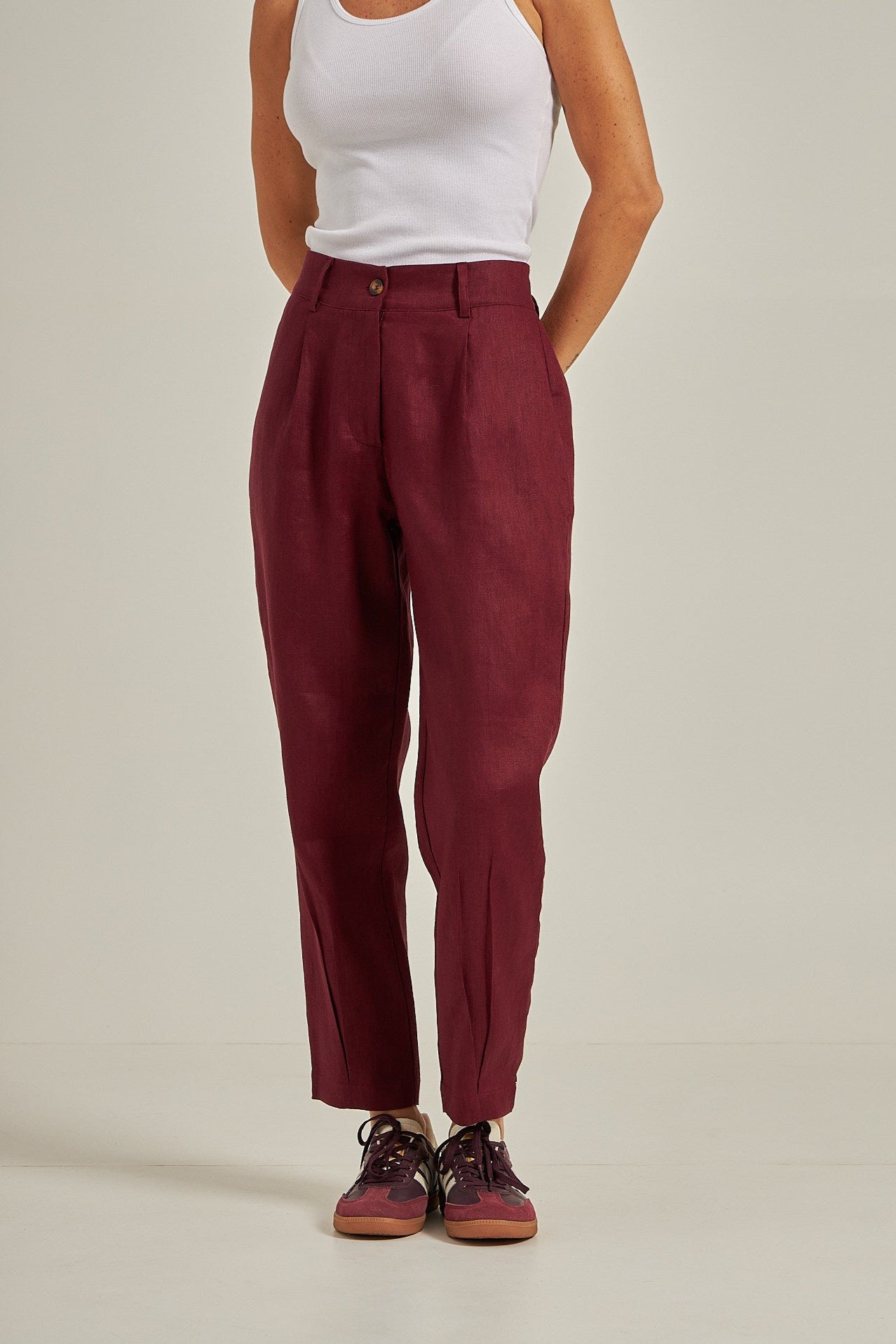 Calça cenoura Linho - Burgundy