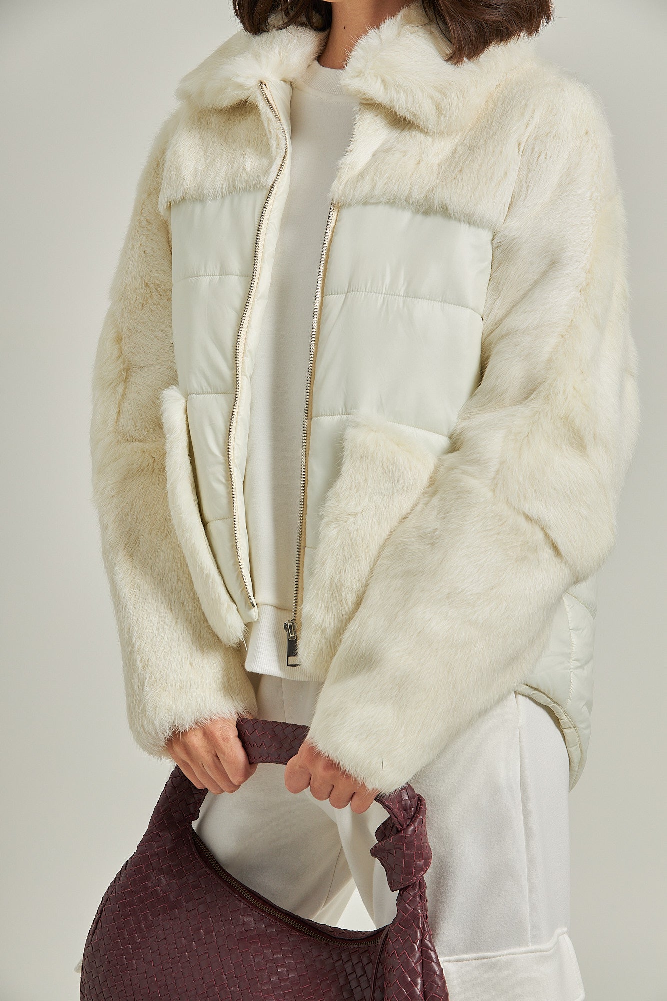 Casaco puffer de pele com bolso - Off