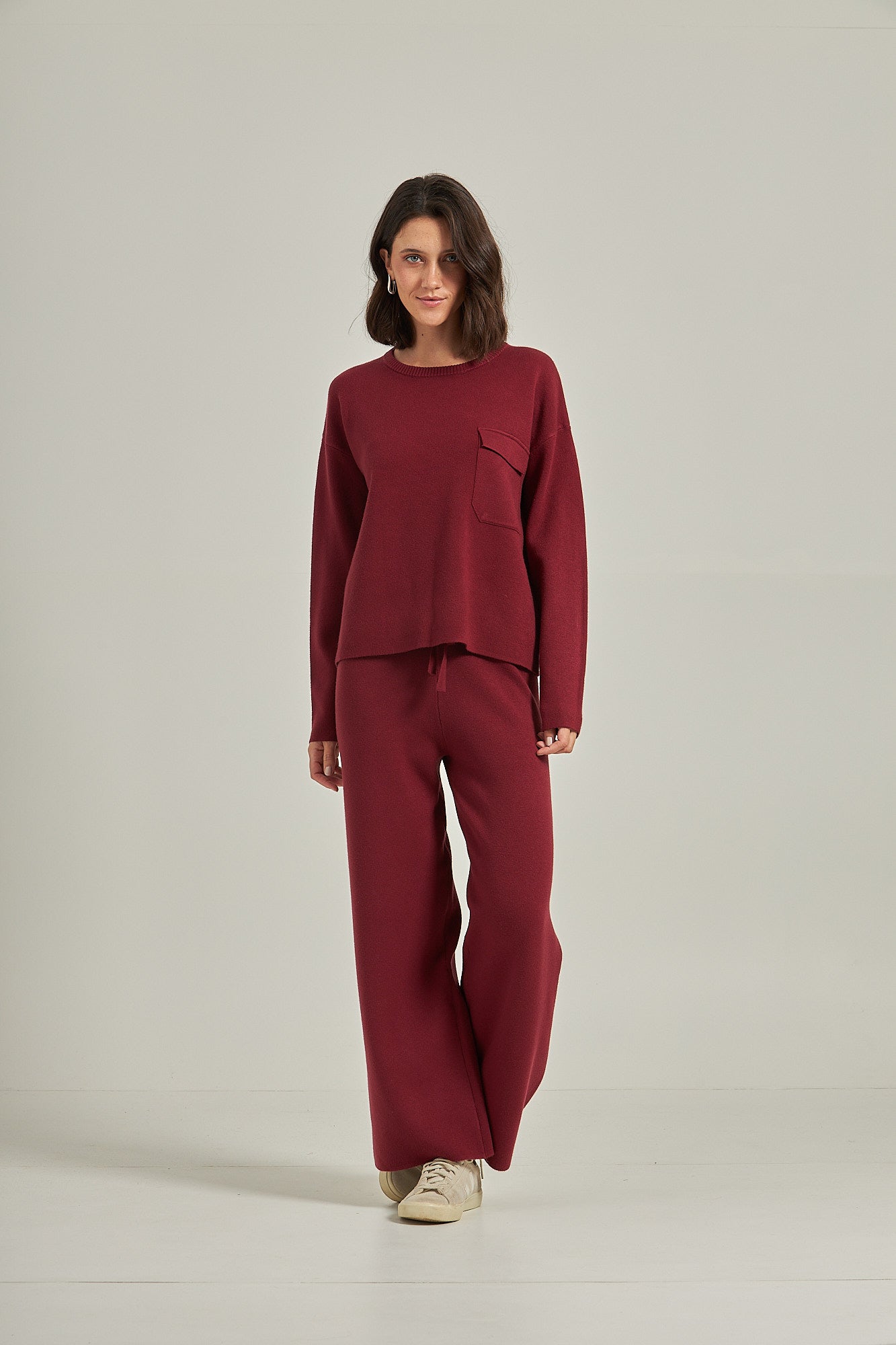 Calça wide tricot - Burgundy