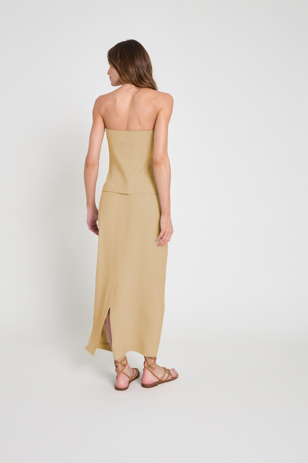 Saia midi em crepe - Camelo