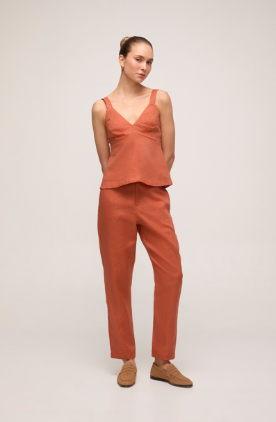 Blusa em Linho com decote - Laranja Queimado