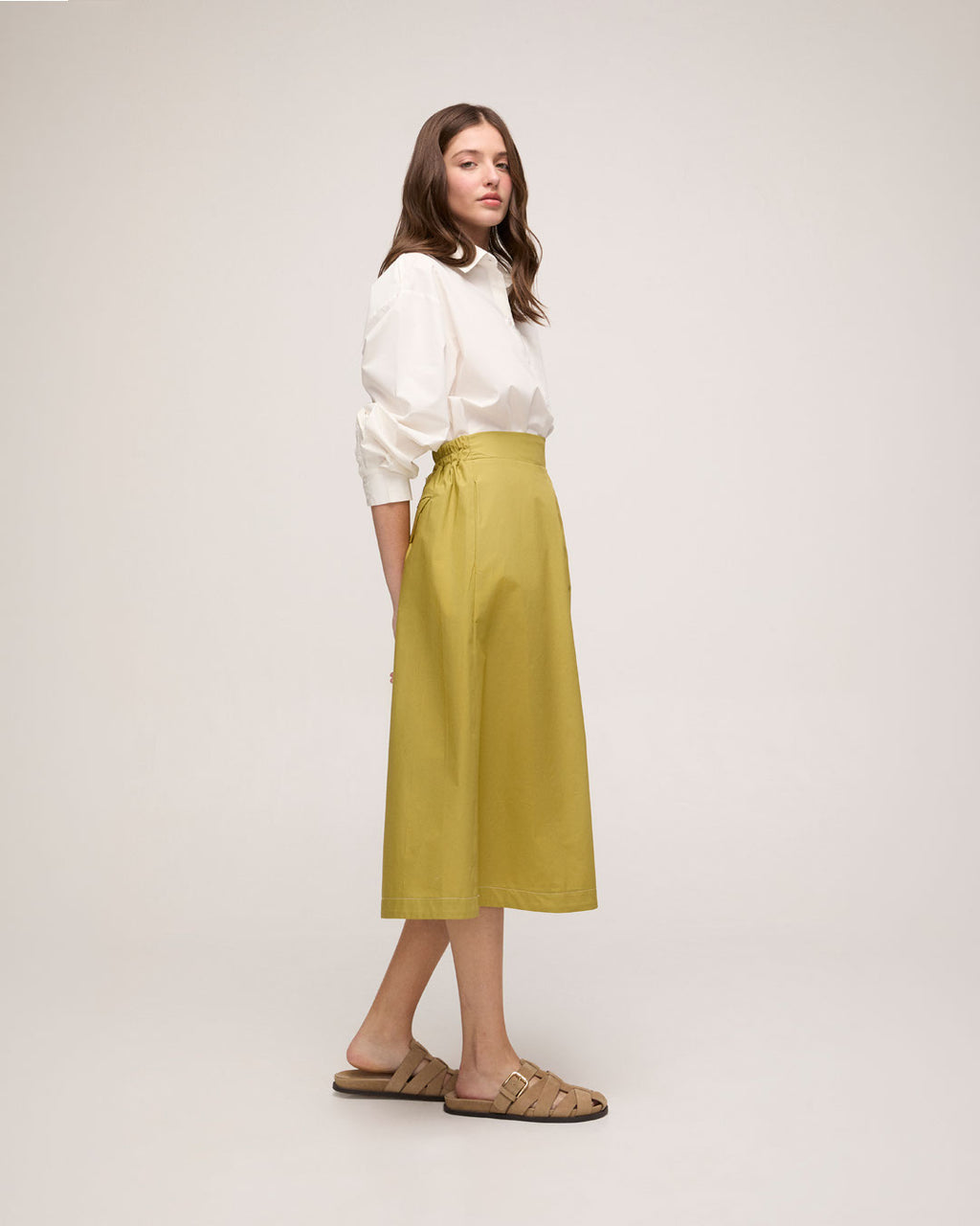 Saia Midi em Algodão - Verde Oliva