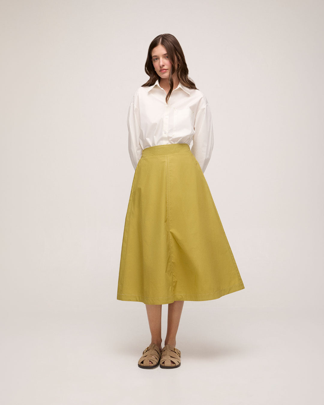 Saia Midi em Algodão - Verde Oliva