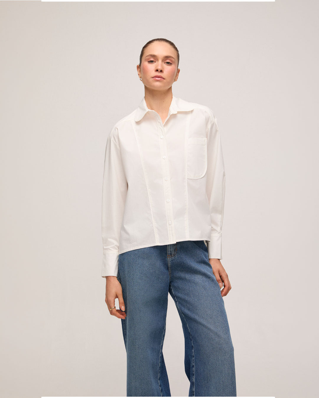 Camisa Tricoline Detalhe - Off White