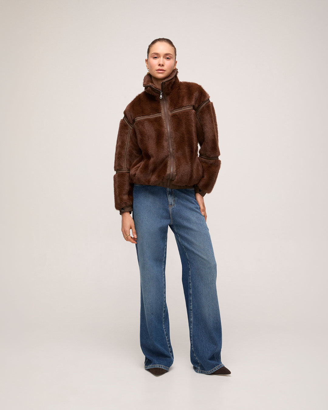Jaqueta Faux Fur Nylon - Marrom