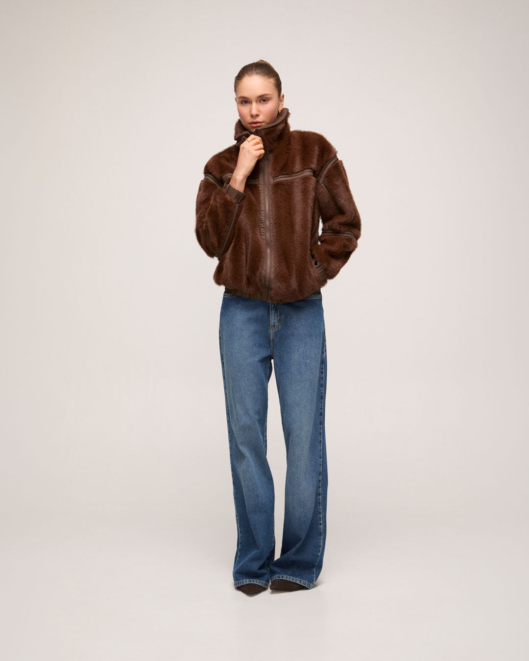 Jaqueta Faux Fur Nylon - Marrom