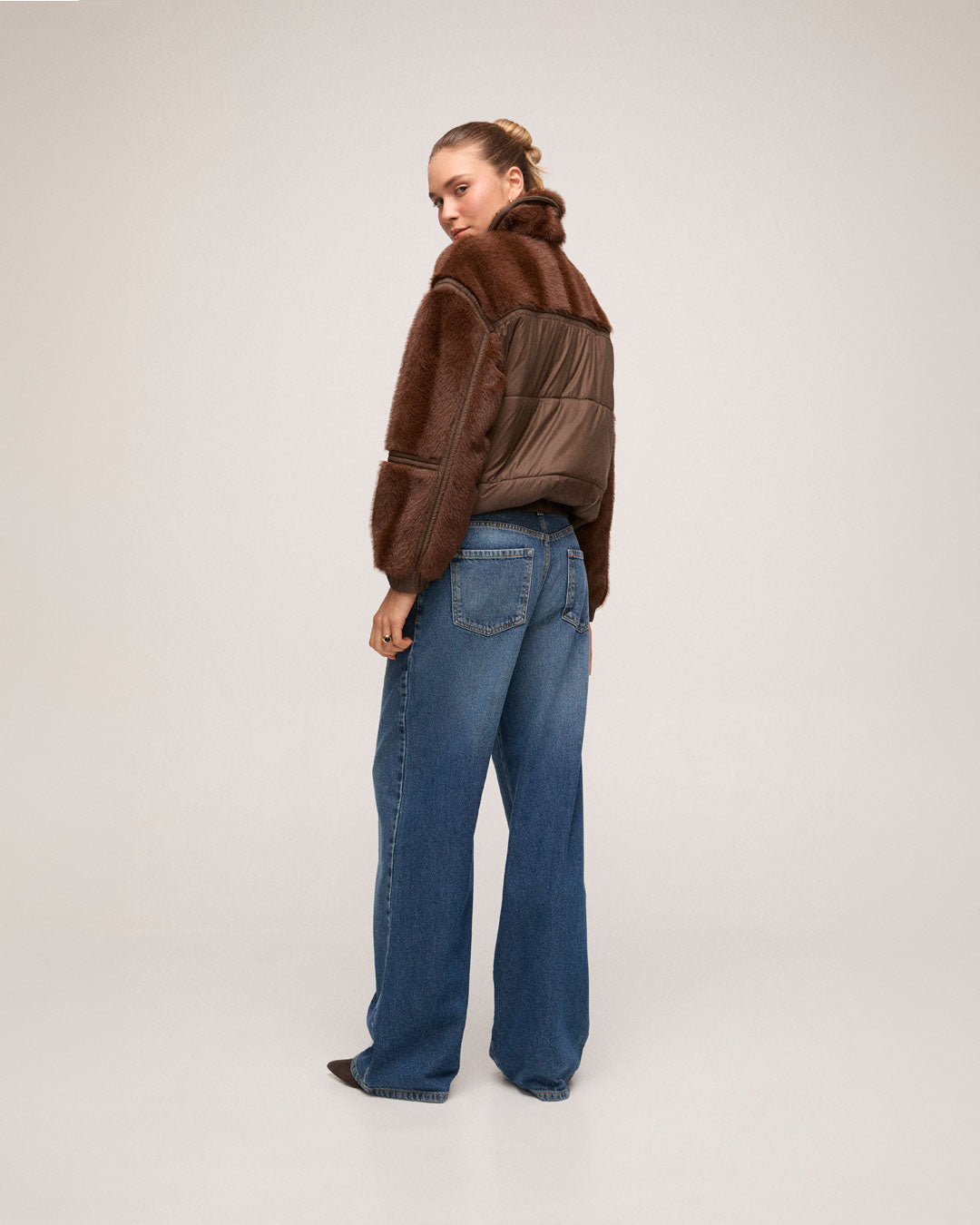 Jaqueta Faux Fur Nylon - Marrom