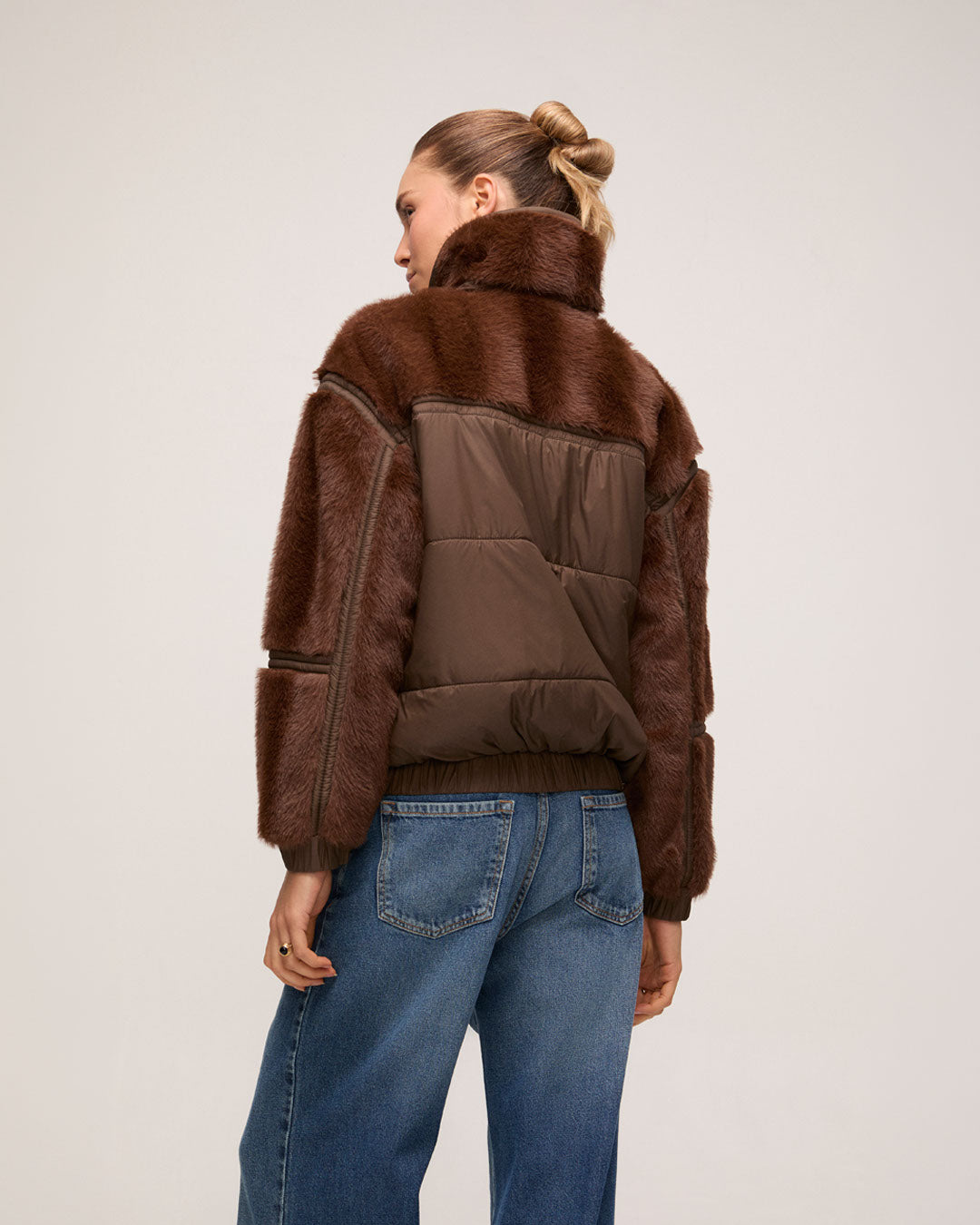 Jaqueta Faux Fur Nylon - Marrom