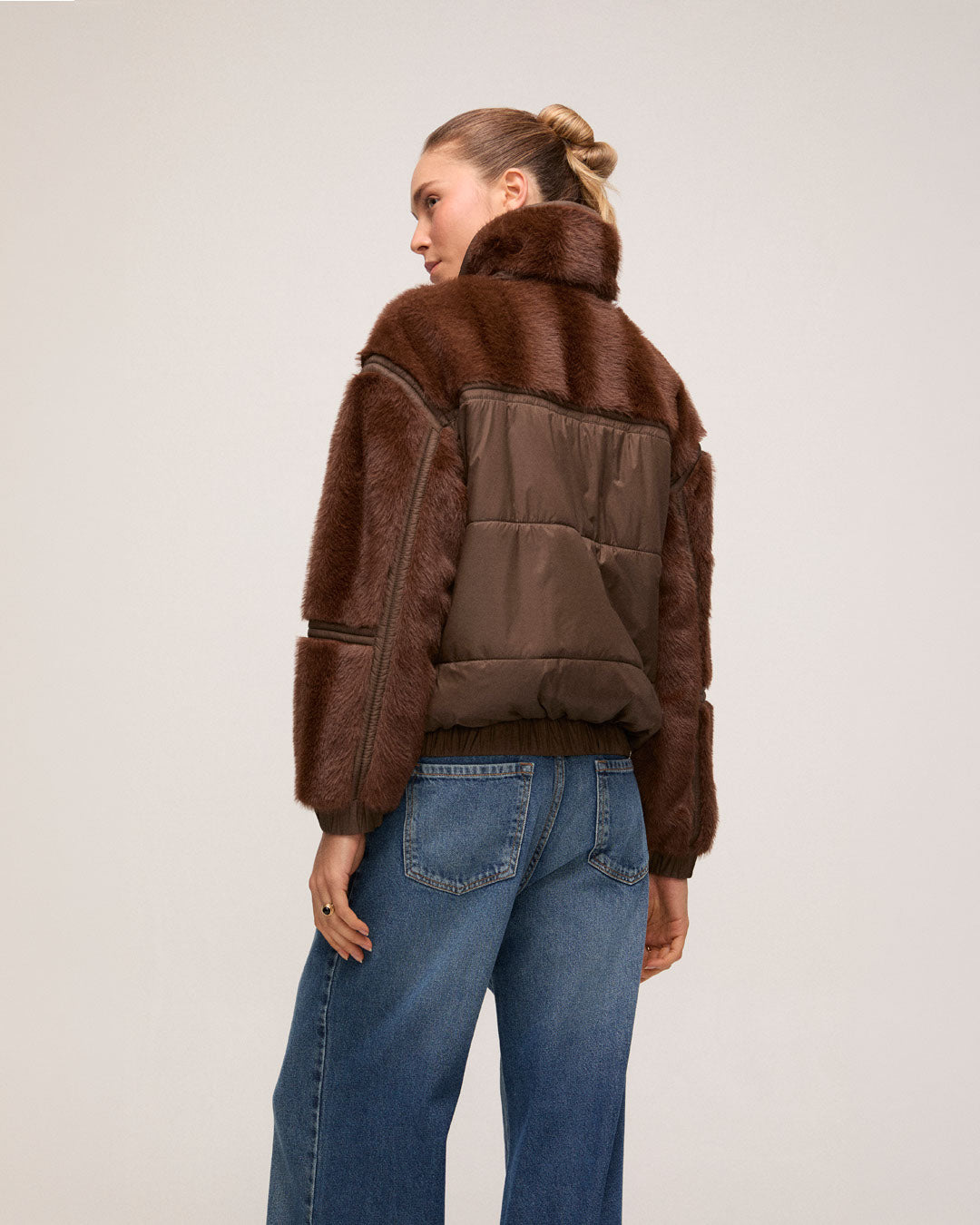 Jaqueta Faux Fur Nylon - Marrom