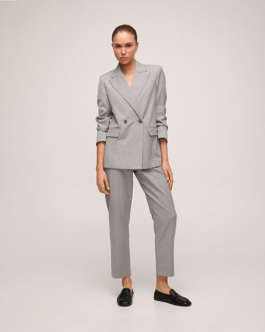 Blazer em Lã Risca de Giz - Cinza Claro