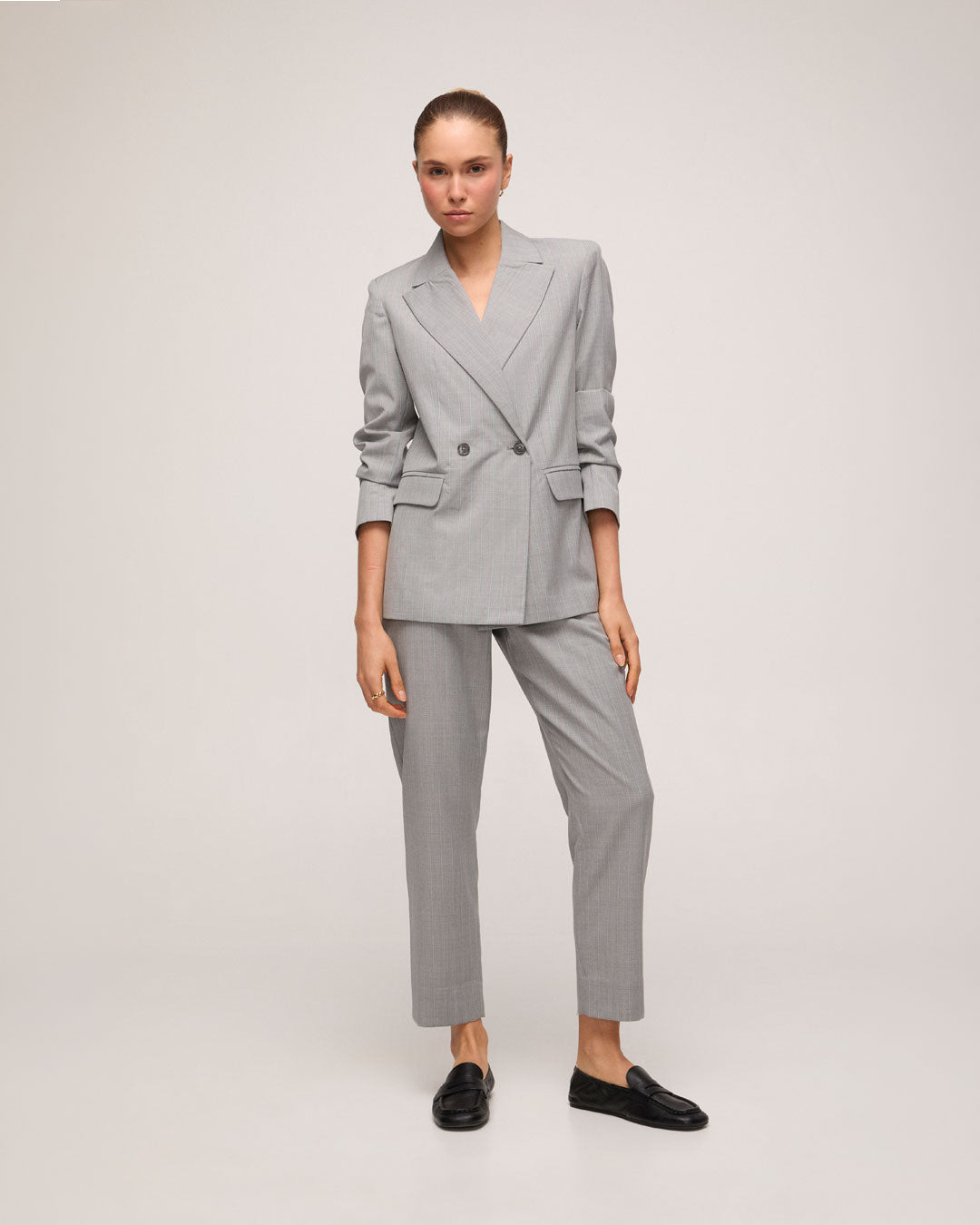 Blazer Lã Risca de Giz - Cinza Claro