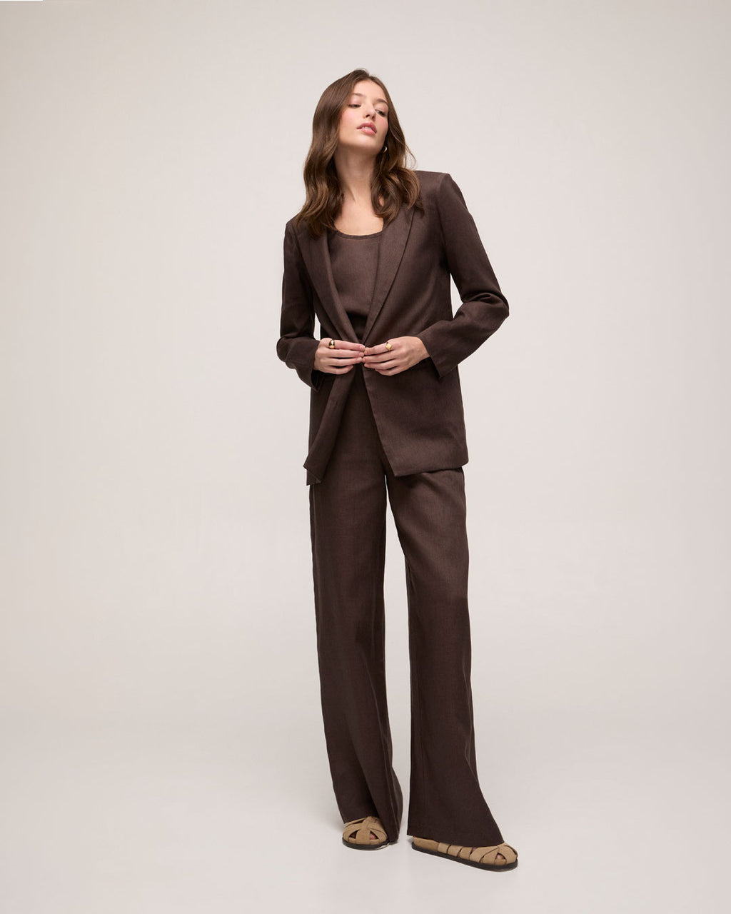 Blazer Em Linho Natural - Marrom
