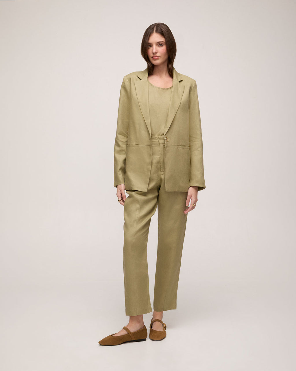 Blazer em Linho Natural - Verde Militar