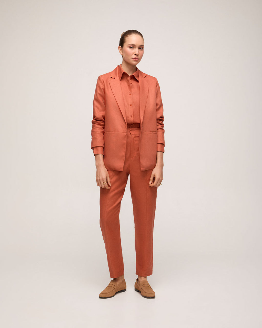 Blazer em Linho Natural - Laranja Queimado
