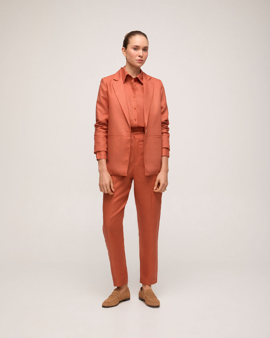 Blazer em Linho Natural - Laranja Queimado
