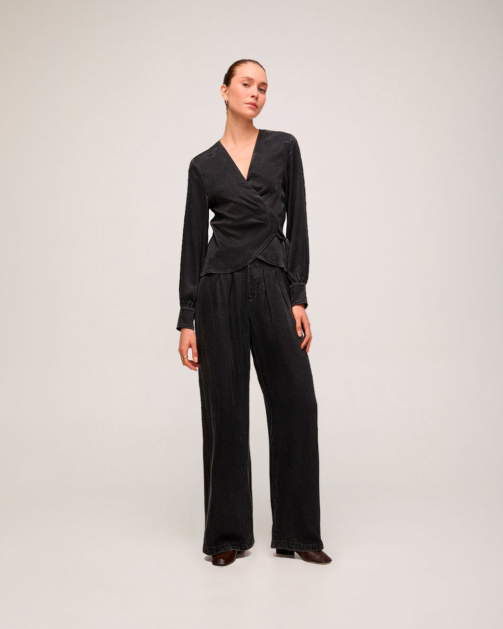 Calça Em Cupro Washed - Preto