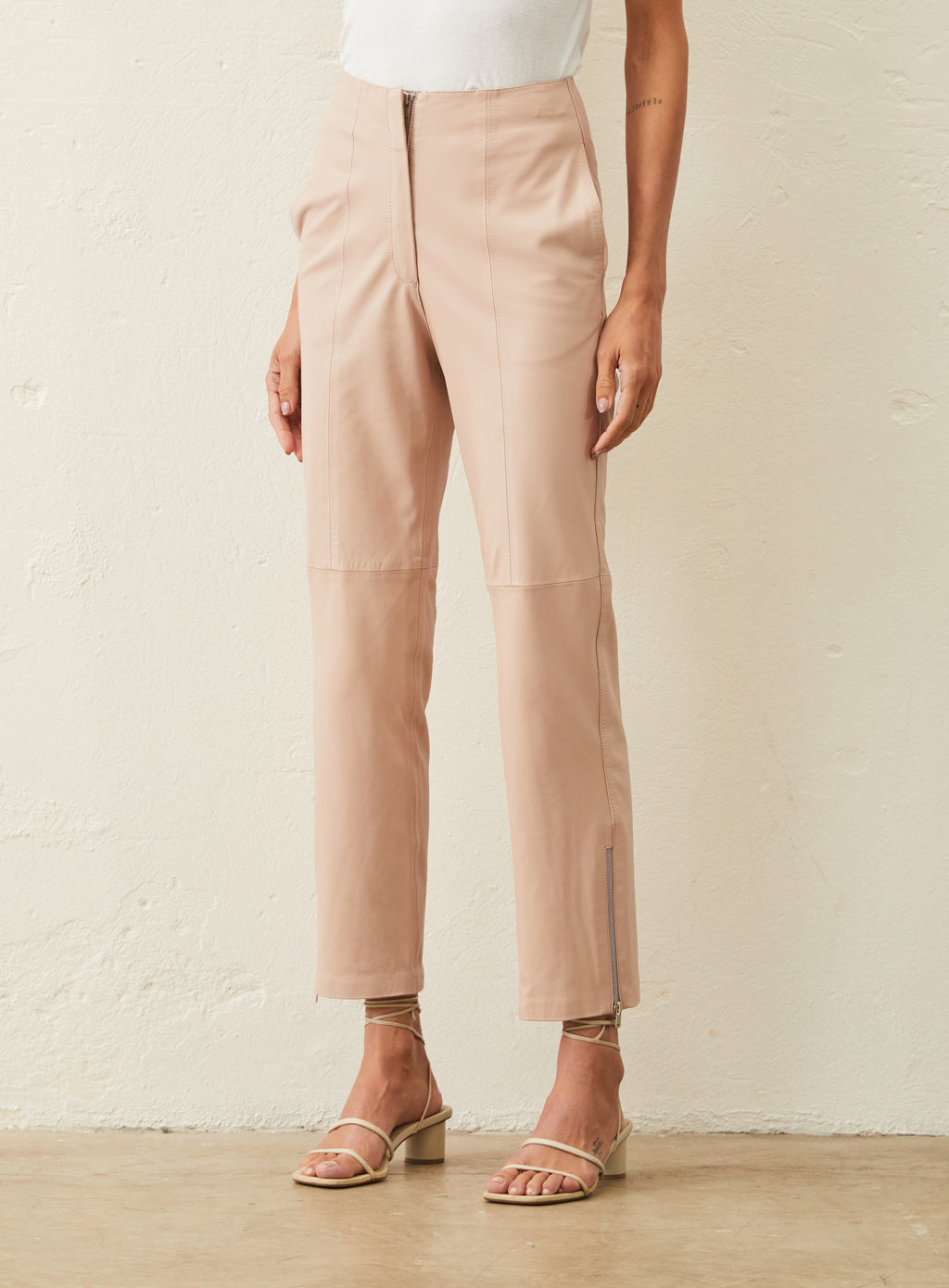 Calça Capri De Couro - Rosa