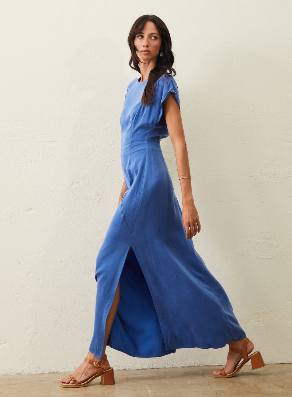 Vestido Longo Em Cupro - Azul