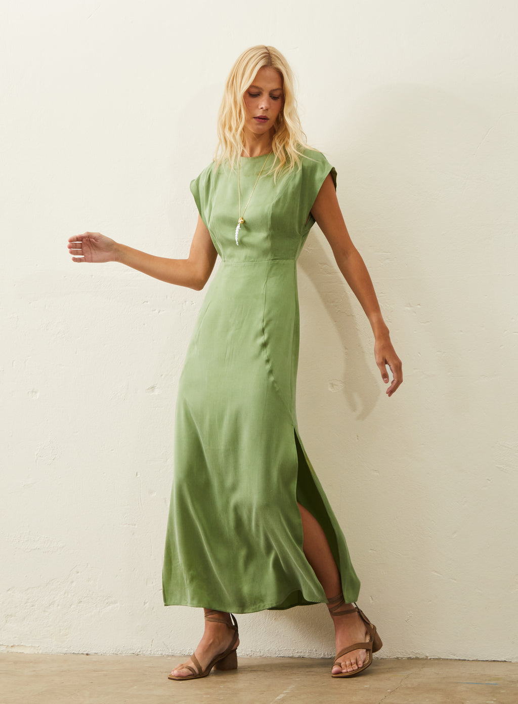 Vestido Longo Em Cupro - Verde