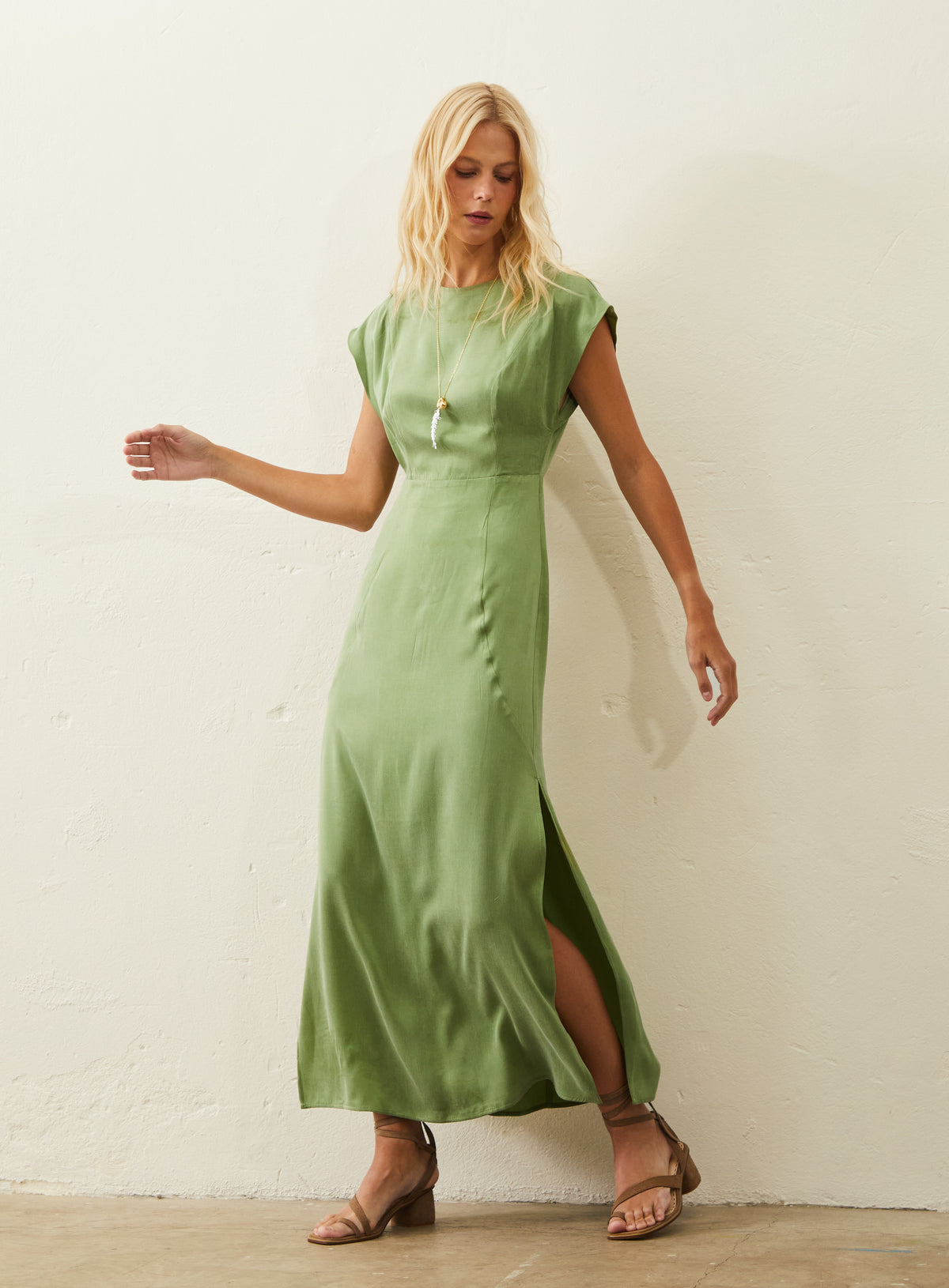 Vestido Longo Em Cupro - Verde