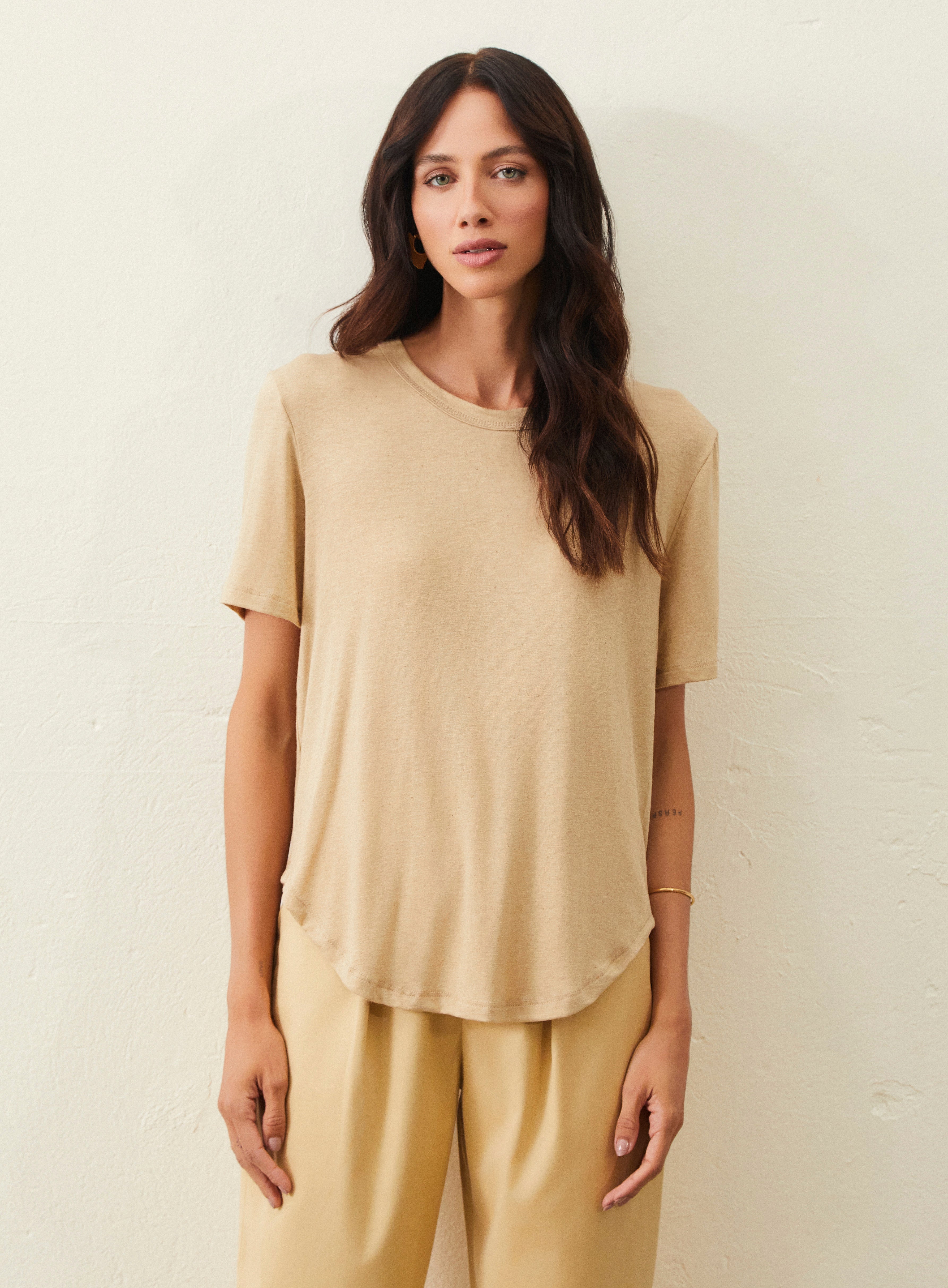 Camiseta De Linho E Viscose - Bege