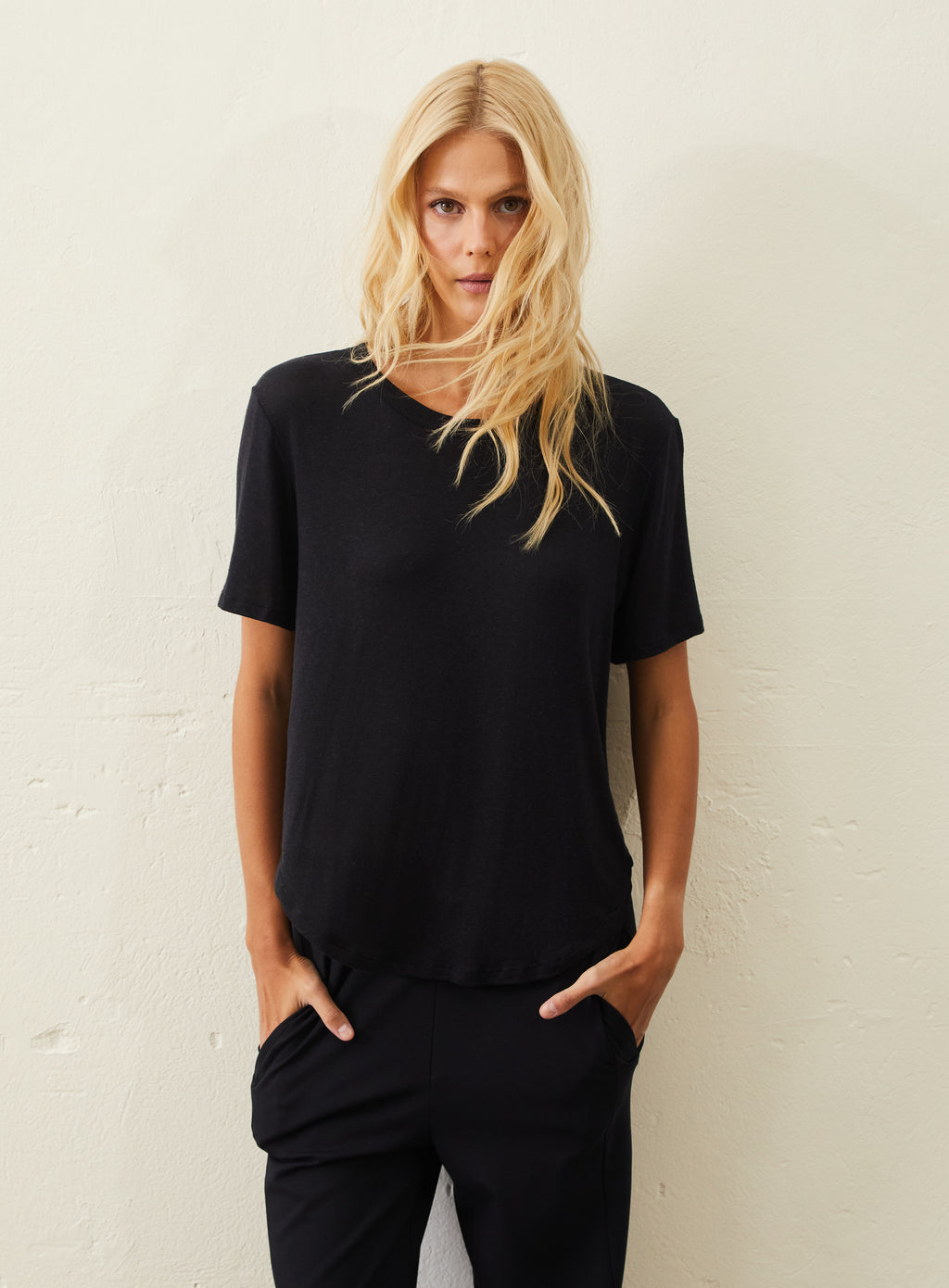 Camiseta De Linho E Viscose - Preto