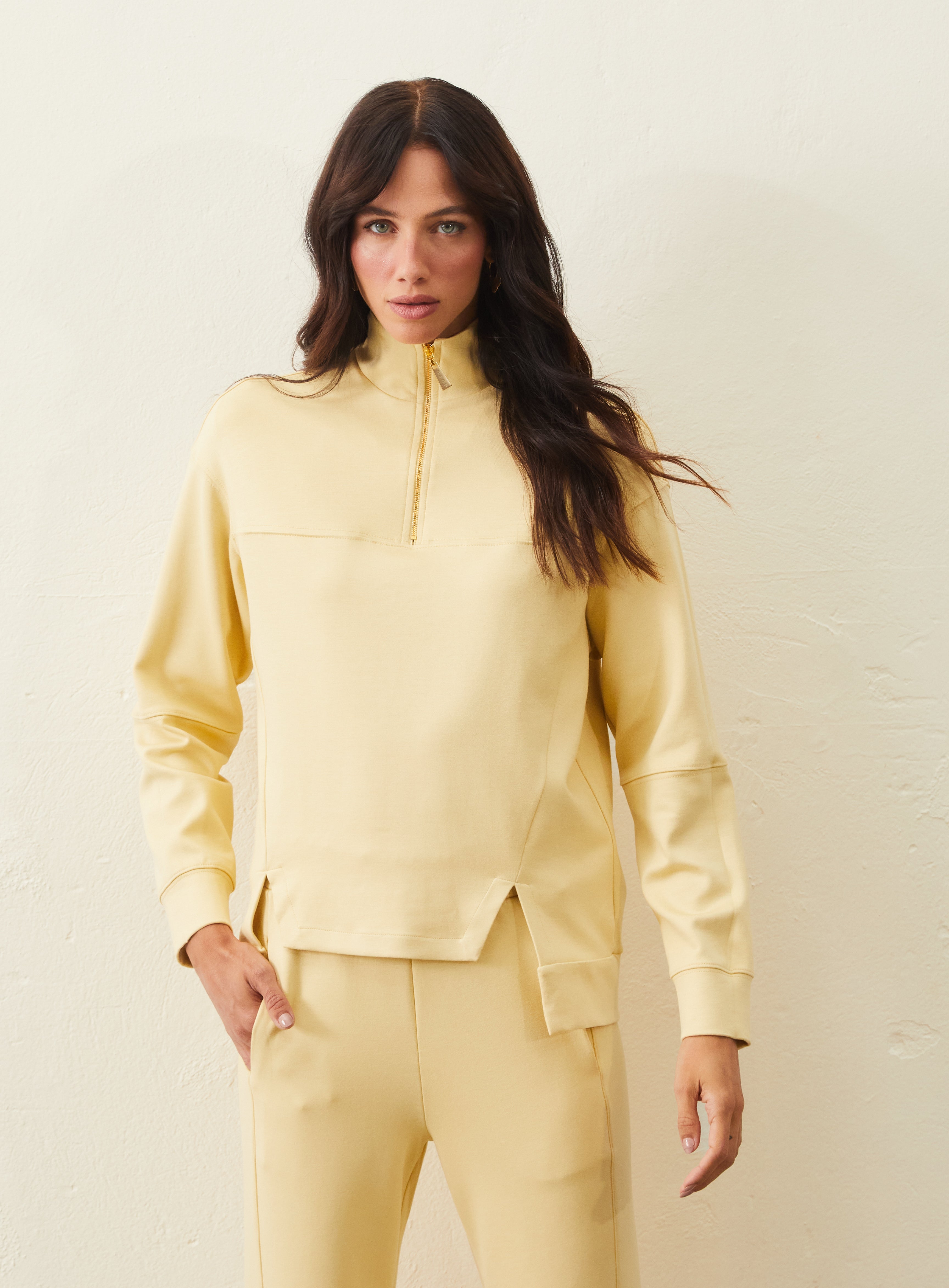 Blusão De Moletom Gola Alta - Amarelo