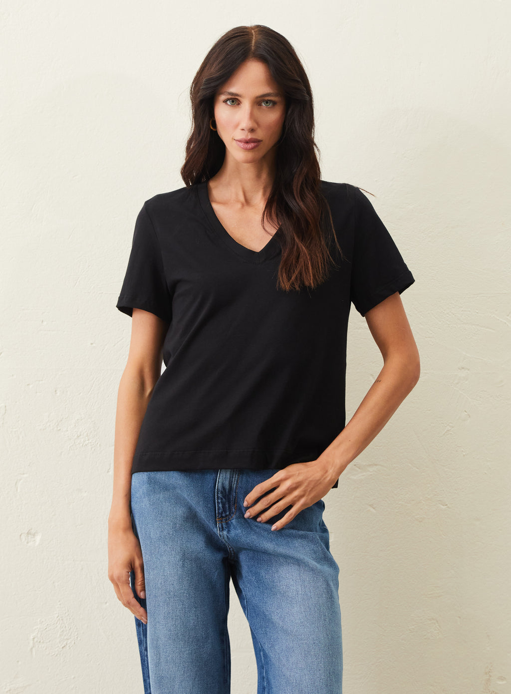 Camiseta De Malha Pima Gola V - Preto