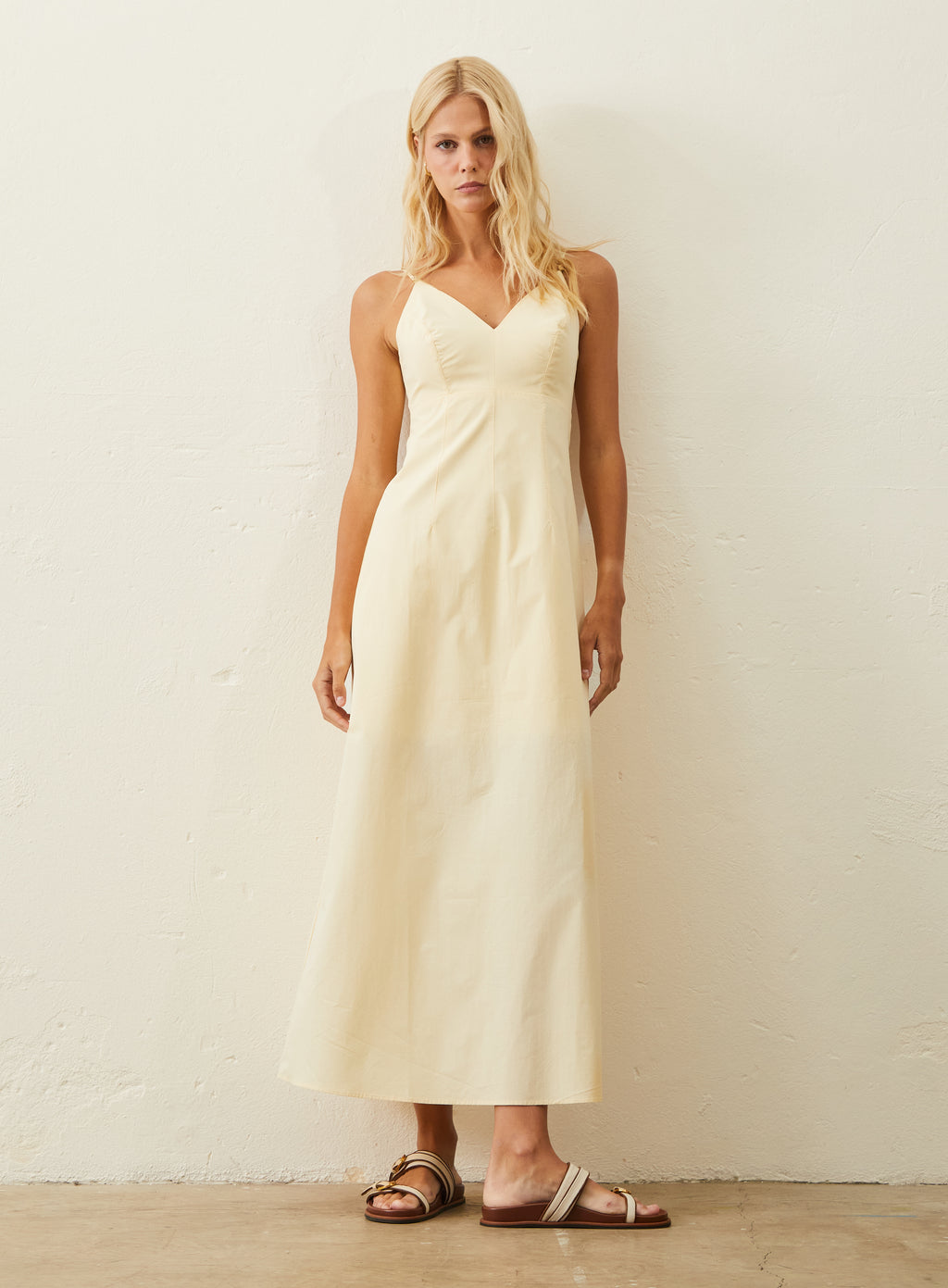 Vestido Longo Tricoline - Amarelo