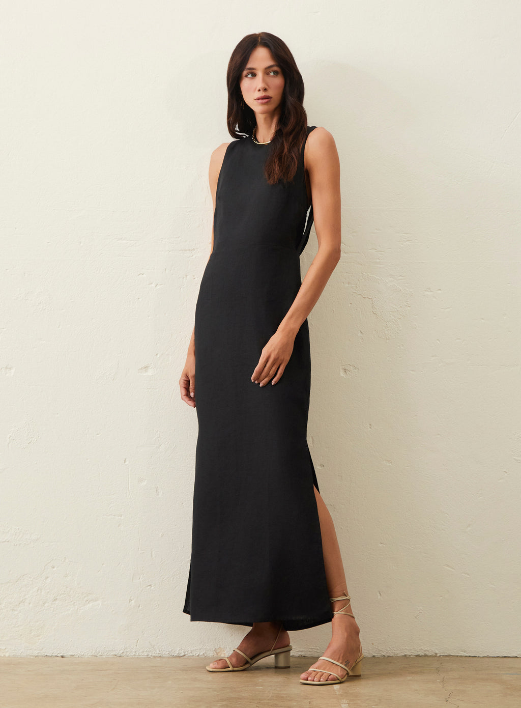 Vestido Longo De Linho - Preto