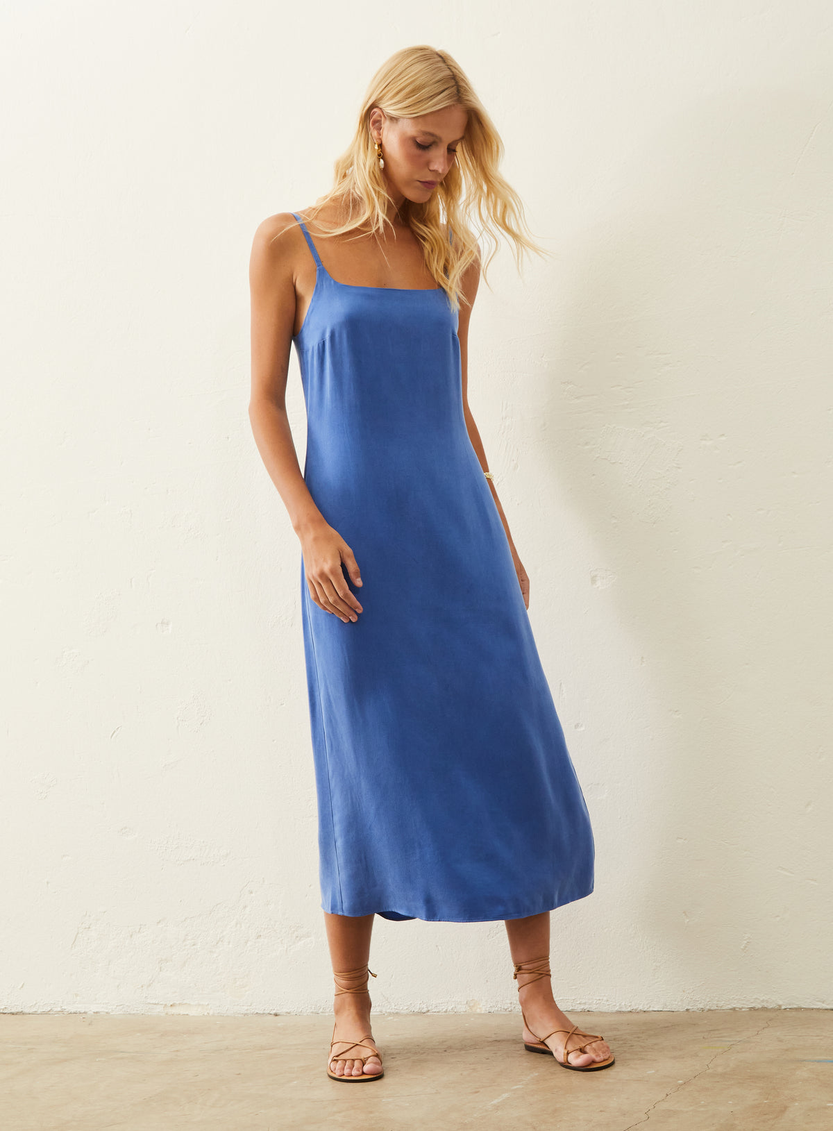 Vestido Midi Em Cupro - Azul