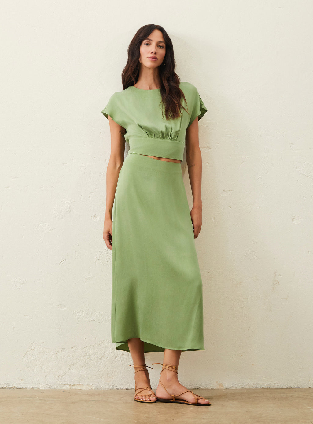 Saia Midi Em Cupro - Verde
