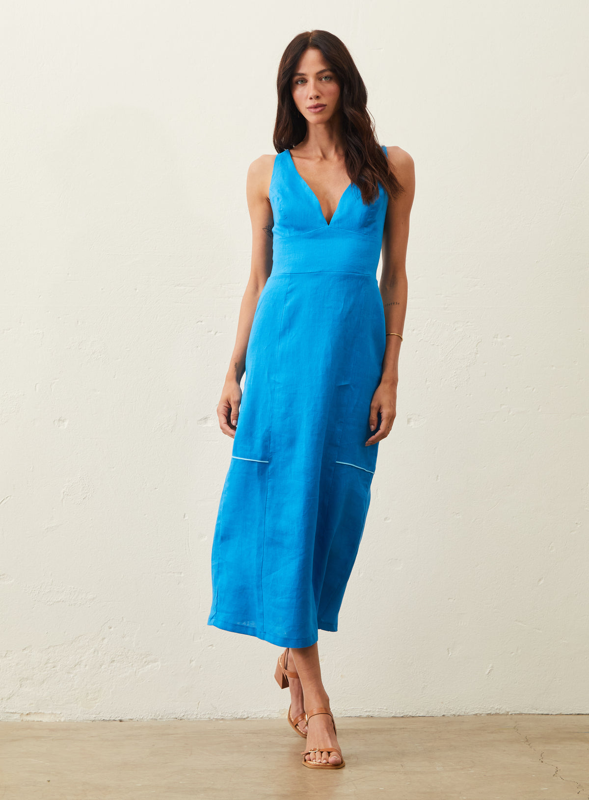 Vestido Midi De Linho Ton Sur Ton - Azul