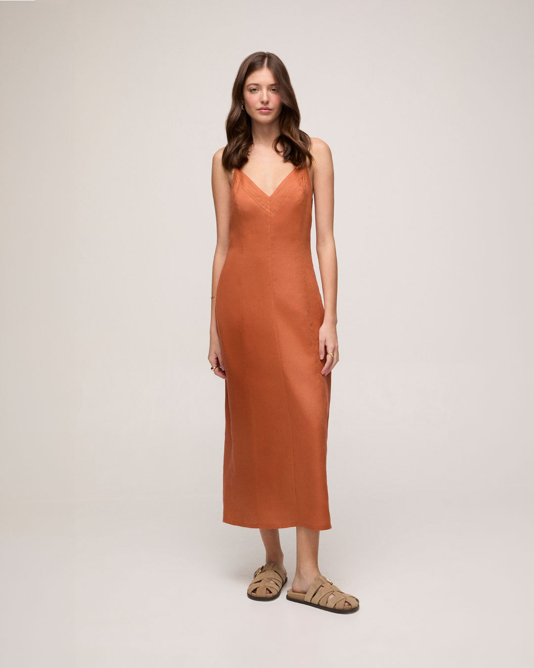Vestido em Linho - Laranja Queimado