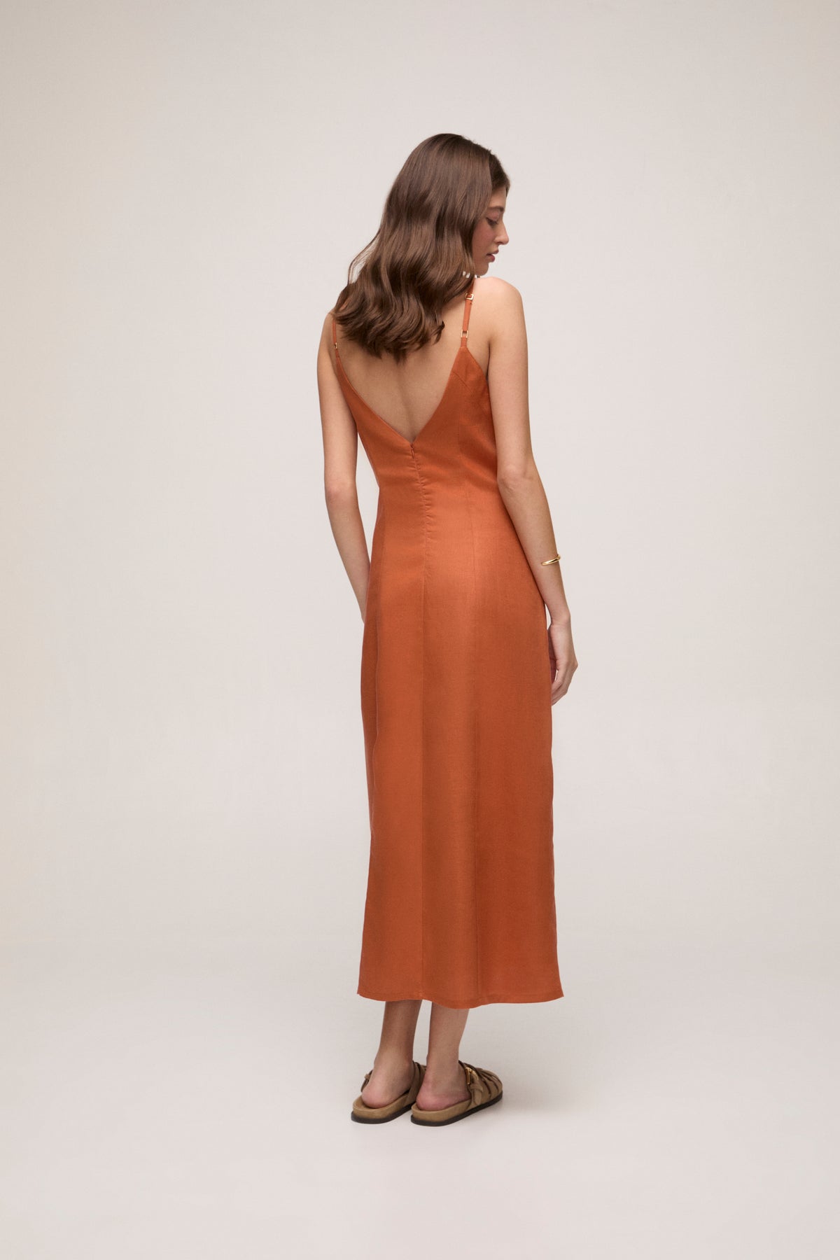 Vestido em Linho - Laranja Queimado