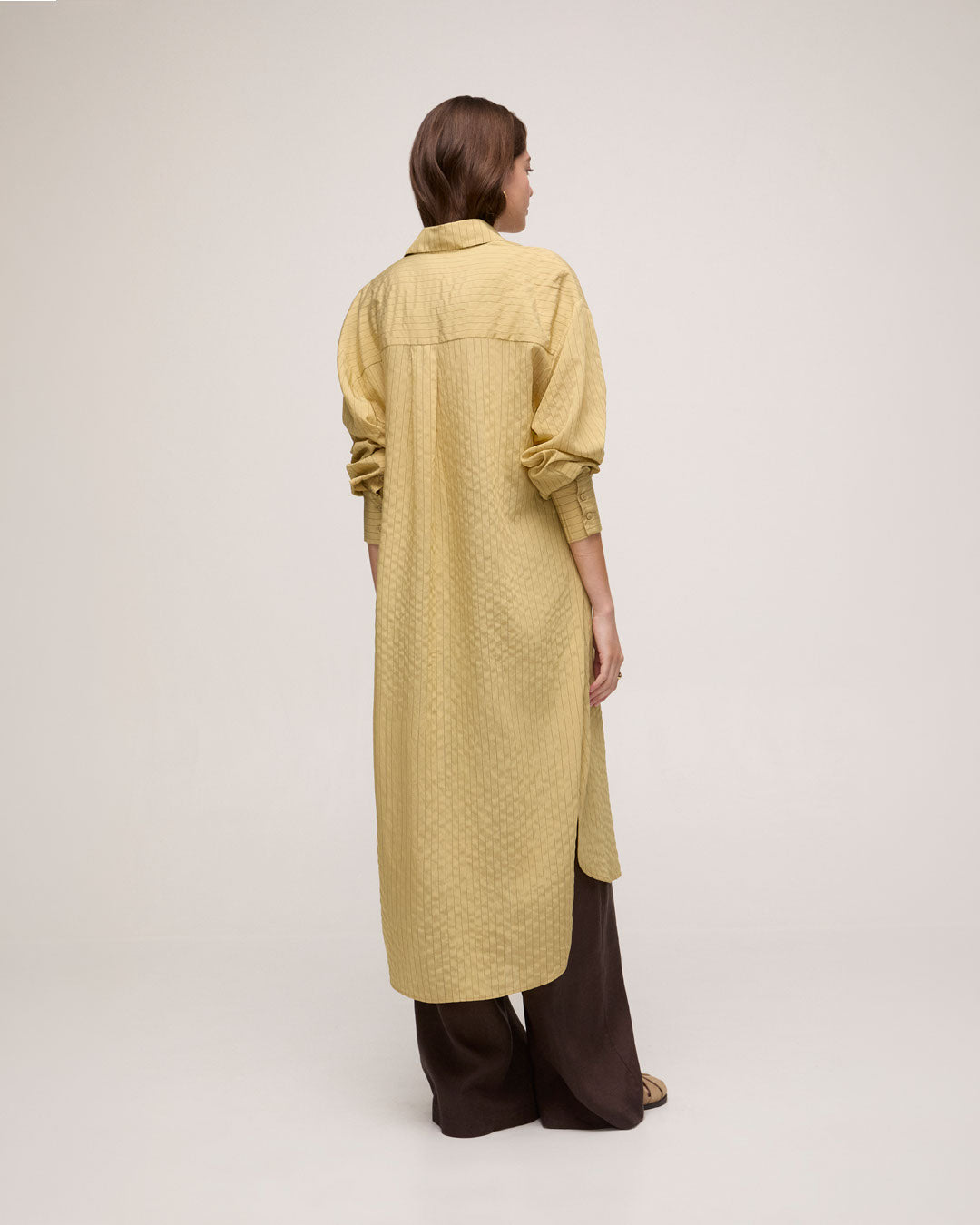 Chemise em Rayon Risca de Giz - Bege Caqui