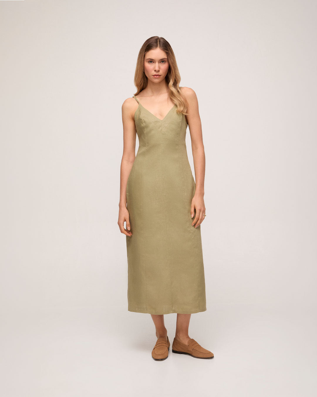 Vestido em Linho - Verde Militar