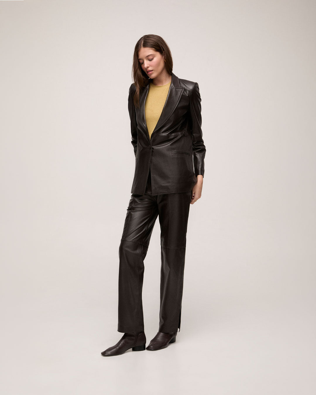 Blazer em Couro - Marrom