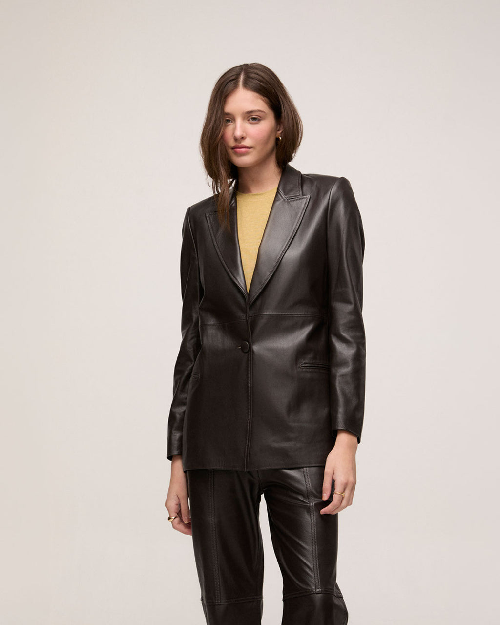 Blazer em Couro - Marrom