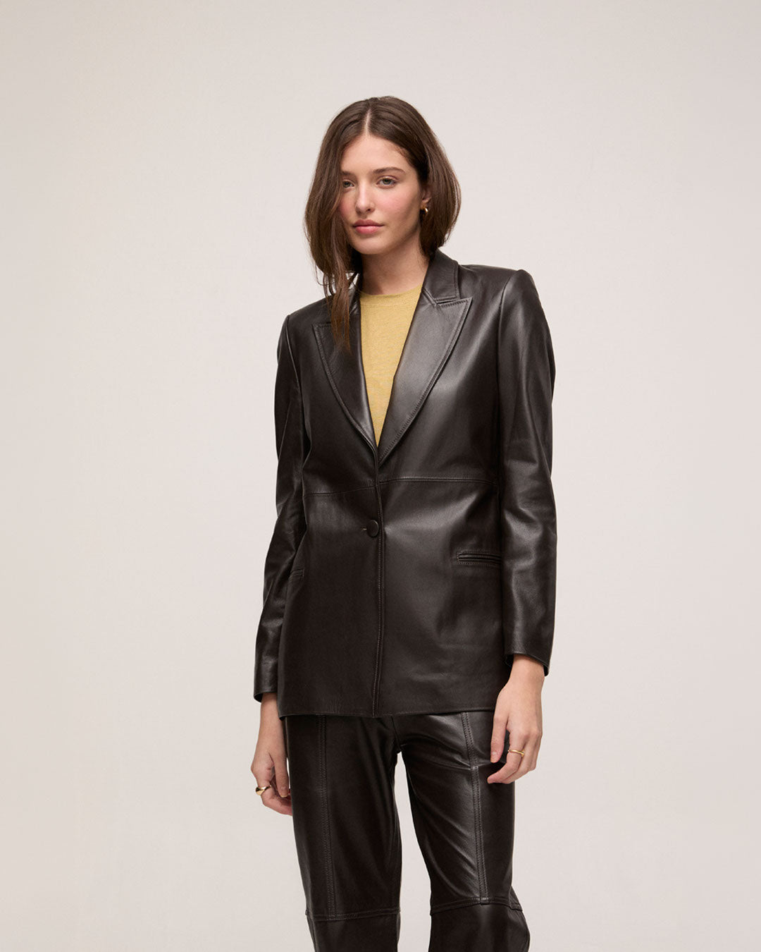 Blazer em Couro - Marrom