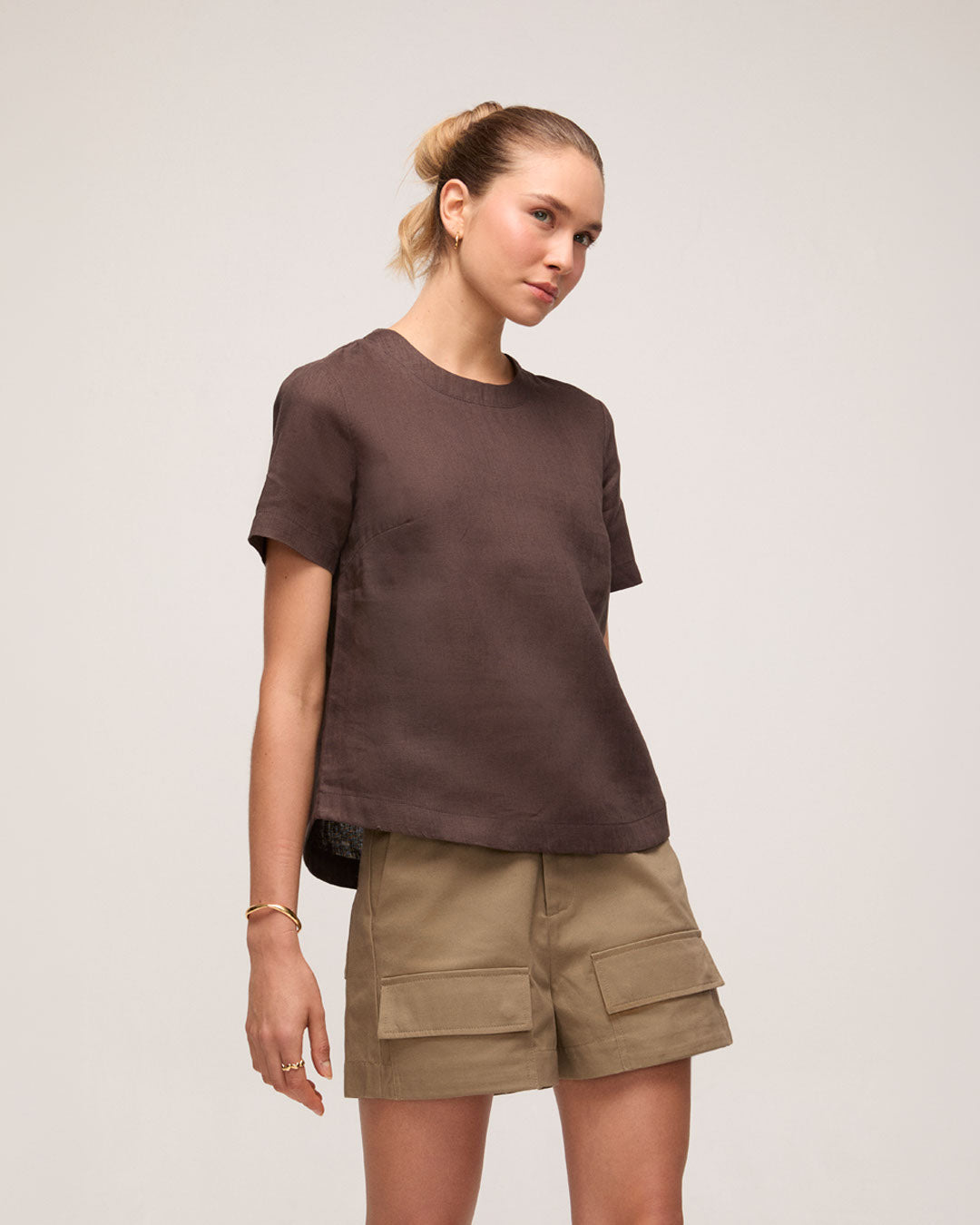 Camiseta Em Linho - Marrom