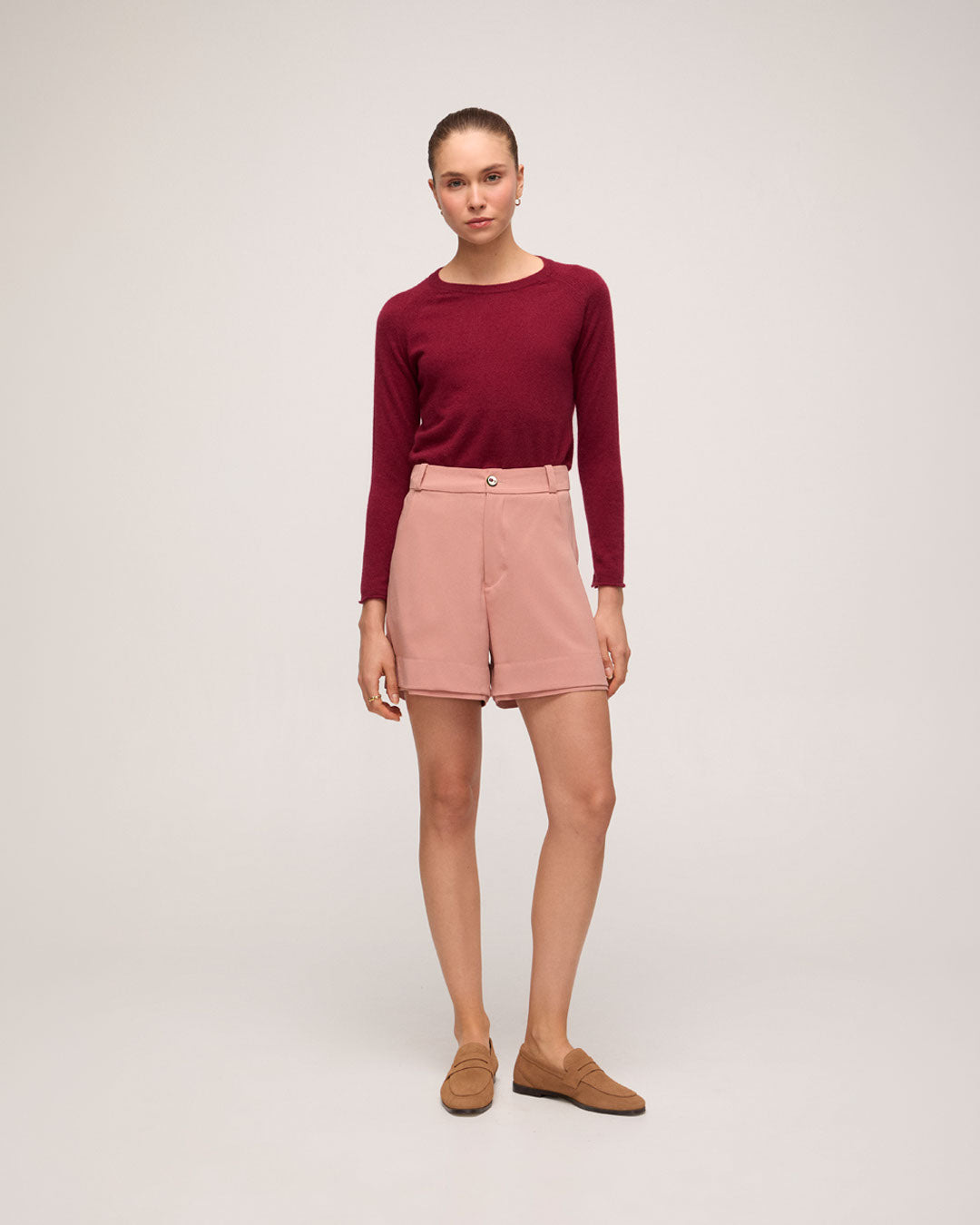 Suéter 100% cashmere gola U - Burgundy