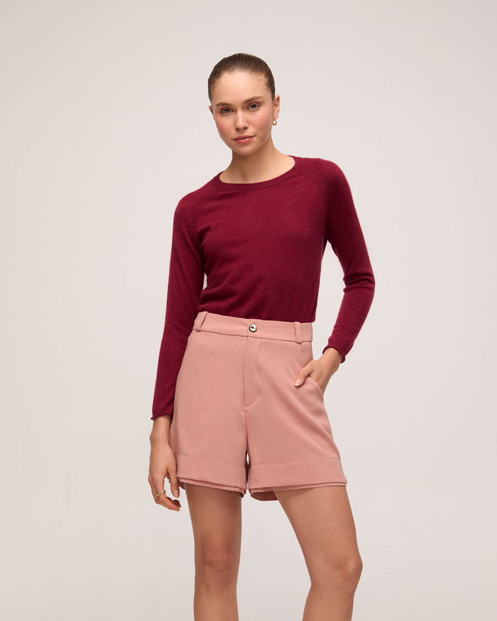 Suéter 100% cashmere gola U - Burgundy