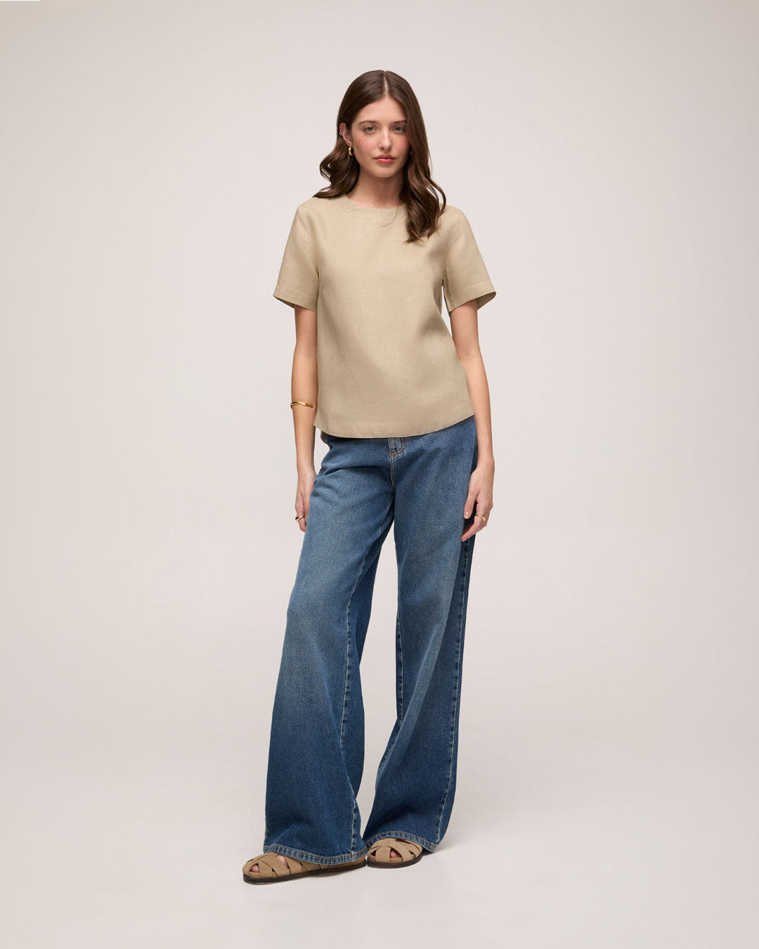 Camiseta em Linho - Bege Claro