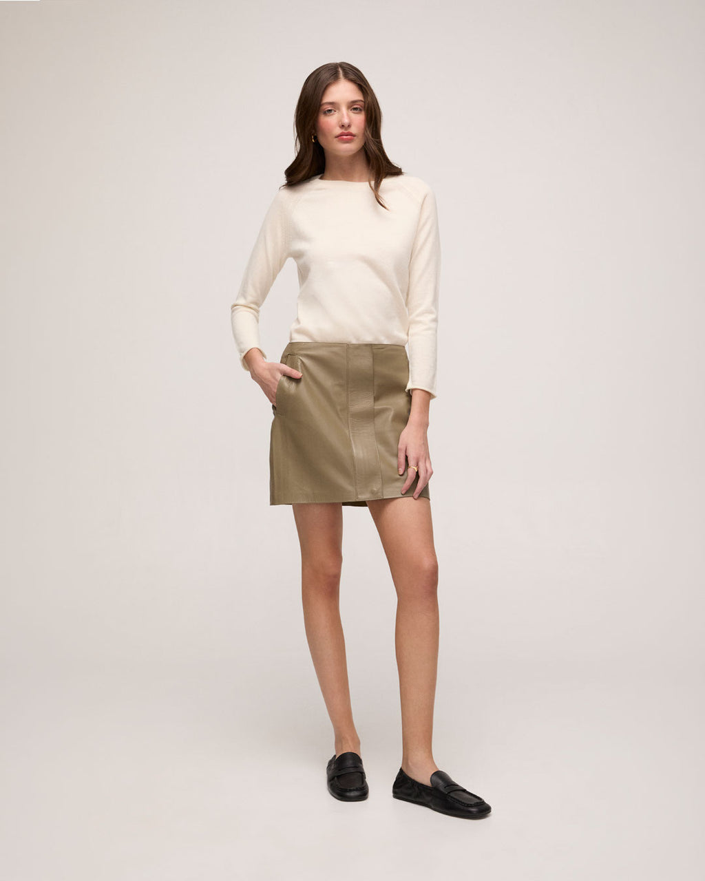 Suéter 100% cashmere gola U - Bege