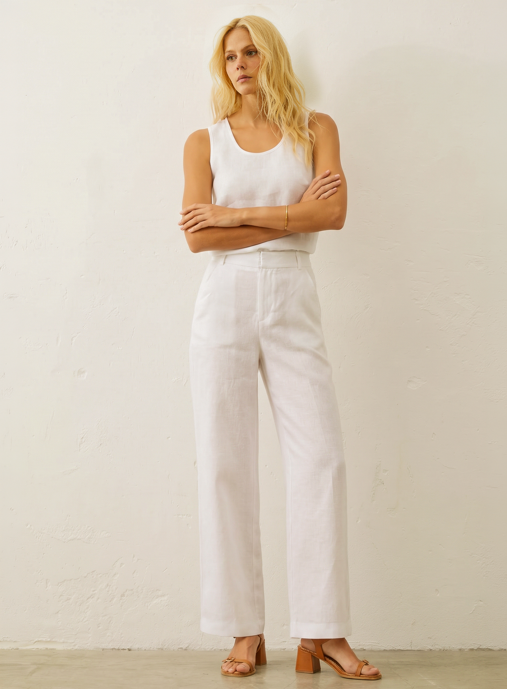 Calça De Linho Wide Leg - Branco