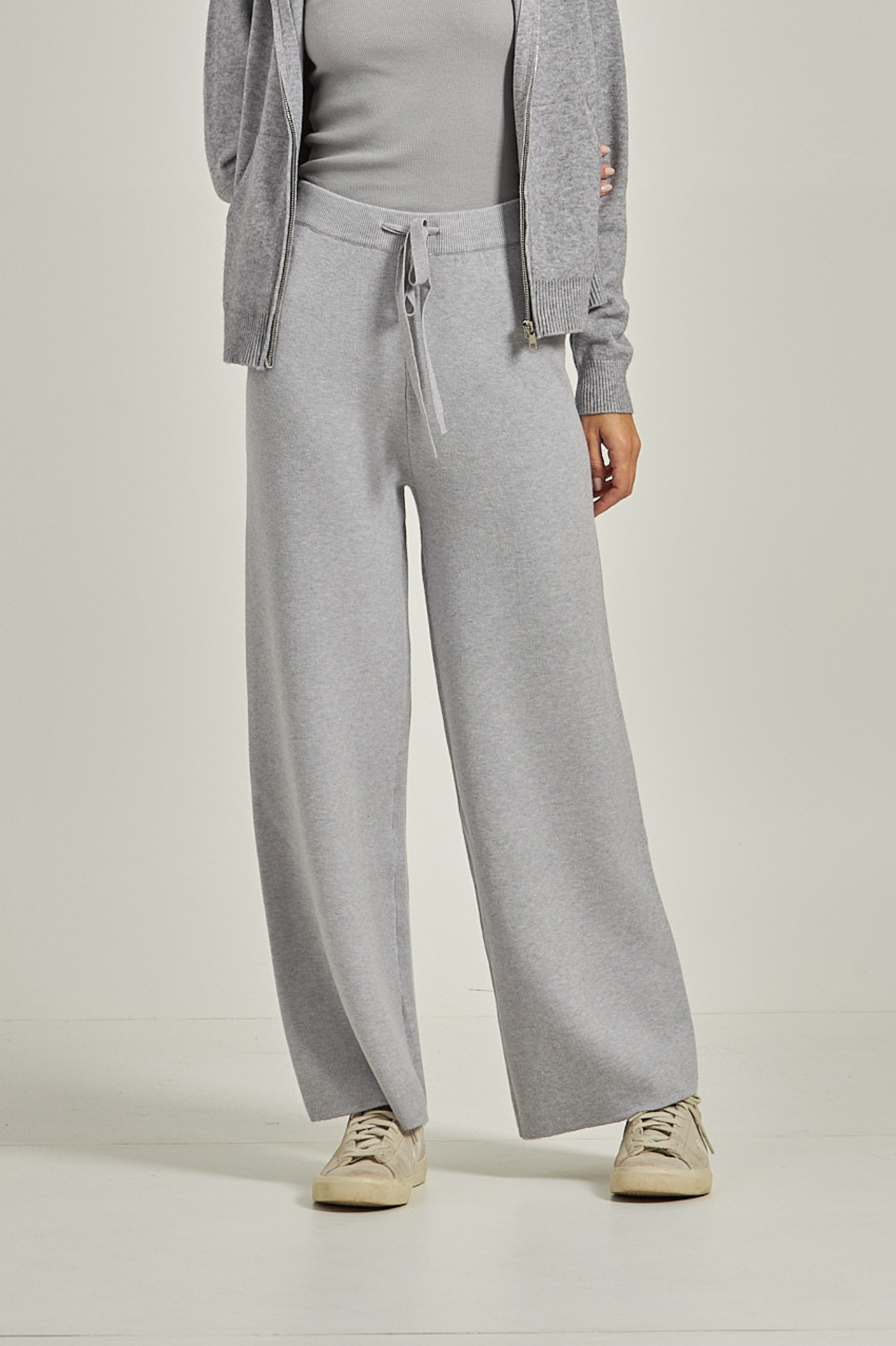 Calça wide tricot - Cinza Mescla