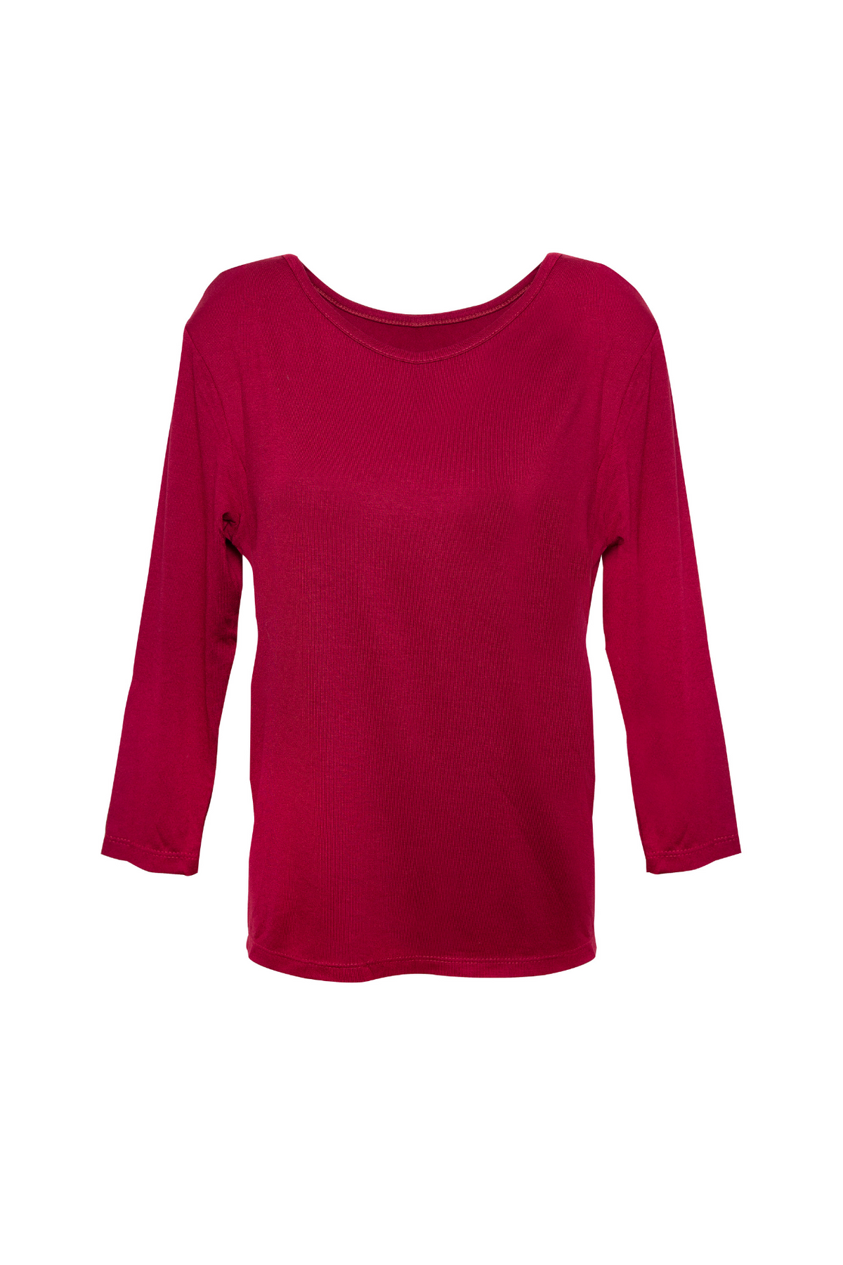Blusa Manga 3/4 em Viscose Burgundy Gola Redonda