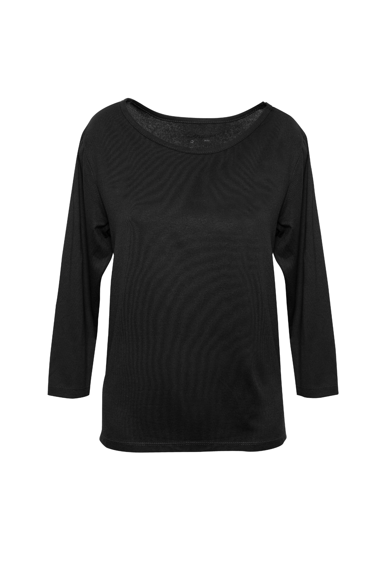 Blusa Manga 3/4 em Viscose Preta Gola Redonda